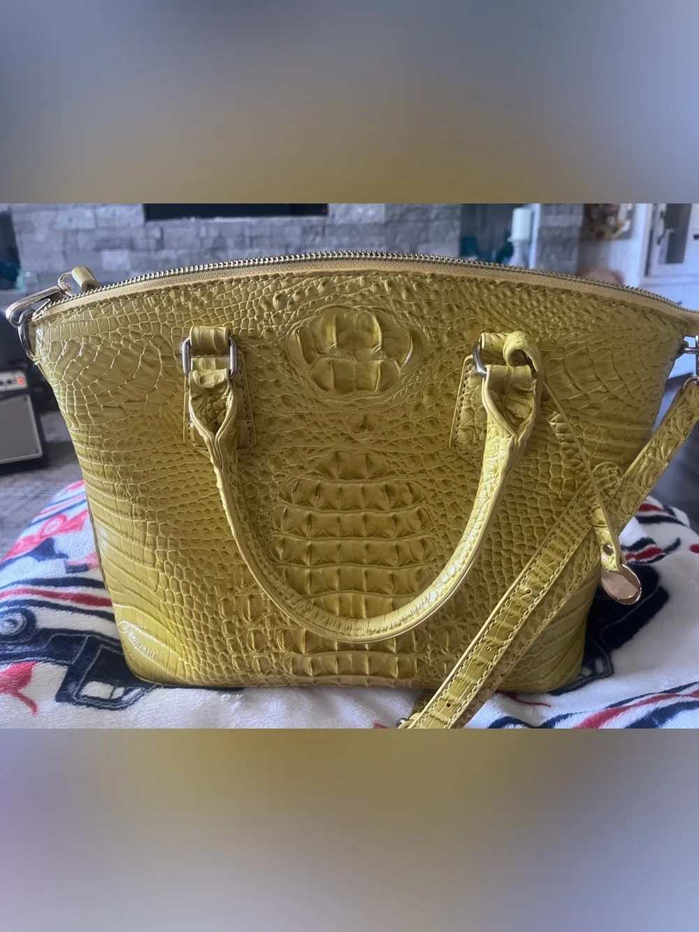 Women's Yellow Croc-Embossed Satchel Bag